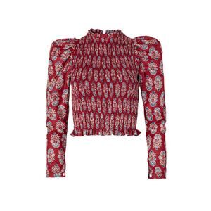 Alix of Bohemia Emma Smock Block Print Cotton Top Red Sz XS